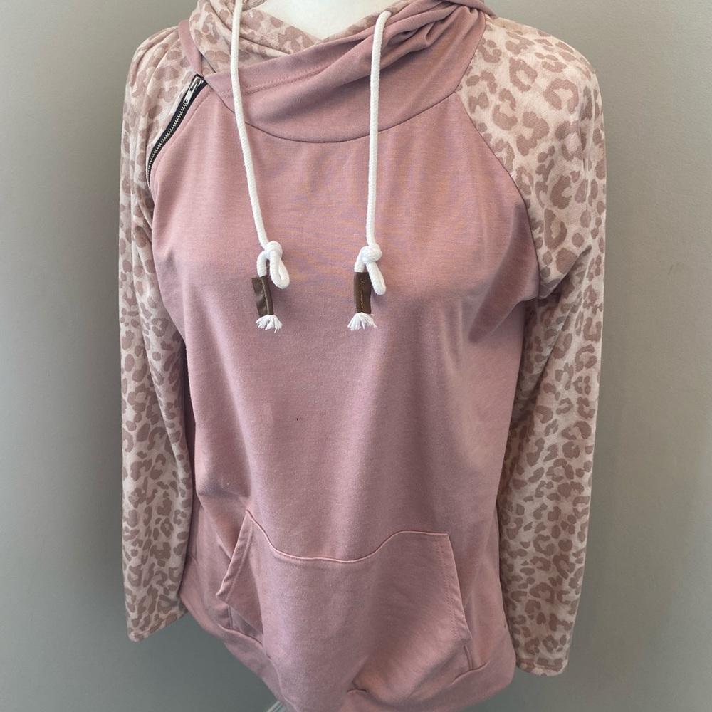 Pink Leopard Double Hood Woman’s Top/ Hoodie